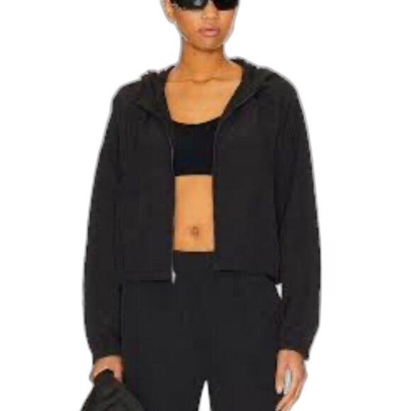 Spiritual Gangster Journey NWOT Black Full Zip Cropped Hooded Active Jacket Sz S - Picture 1 of 14